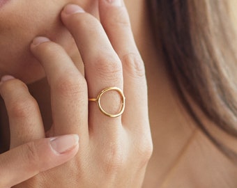 Solid Gold Ring, Gold Statement Ring, 9ct Gold Ring, Open Circle Ring, Gold Halo Ring, Minimalist Ring, Modern Gold Ring, Anniversary Gift