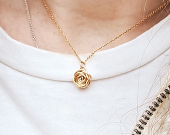 Gold Rose Necklace, Gold Necklace, Gold Flower Necklace, Feminine Necklace, Bridesmaid Necklace, Wedding Jewellery, Anniversary Gift for Her