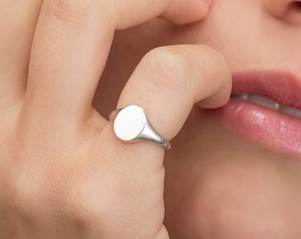 Sterling Silver Oval Signet Ring: Modern Pinky Ring
