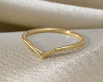 9ct Gold Ring, Gold Wishbone Ring, Slim Gold Chevron Ring, Gold Stacking Ring, V Shape Ring, Solid Gold Wedding Ring, 18ct Solid Gold Ring