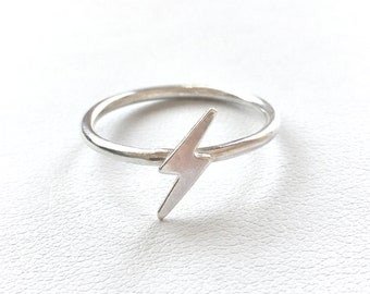 Lightning Bolt Ring, Silver Stacking Ring, Lightning Ring, Silver Stacker Ring, Boho Ring, Best Friend Gift, Thunder Ring, Nerd Jewellery