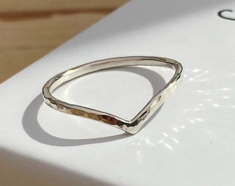 Silver Wishbone Ring, Silver Chevron Ring, Hammered Silver Ring, V Ring, Minimalist Silver Ring, Chevron Stacking Ring, Best Friend Gift