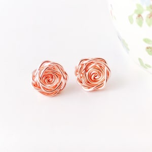 Rose Gold Earrings, Rose Earrings, Rose Studs, Rose Gold Flower Earrings, Bridesmaid Earrings, Wedding Jewellery, Birthday Gift for Her image 1