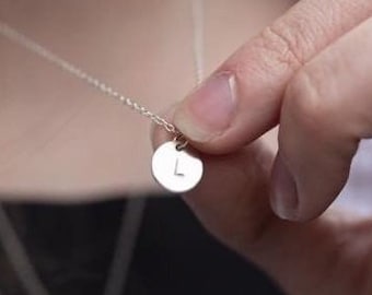 Disc Necklace, Initial Necklace, Letter Necklace, Disc Pendant, Coin Necklace, Silver Necklace, Personalised Gift, Custom Name Necklace