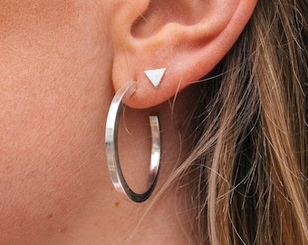 Chunky Hoops, Silver Hoop Earrings, Large Silver Hoops, Statement Hoop Earrings, Everyday Earrings, Stud Hoop Earrings, Jewellery Gift