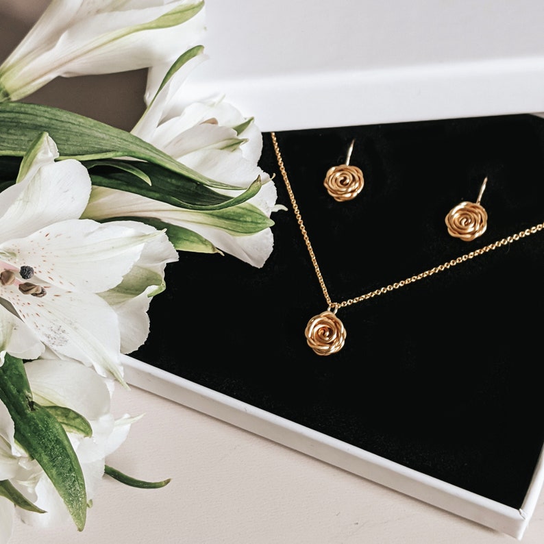 Gold Rose Jewellery Set Rose Jewellery Gift Gold Jewellery Etsy UK