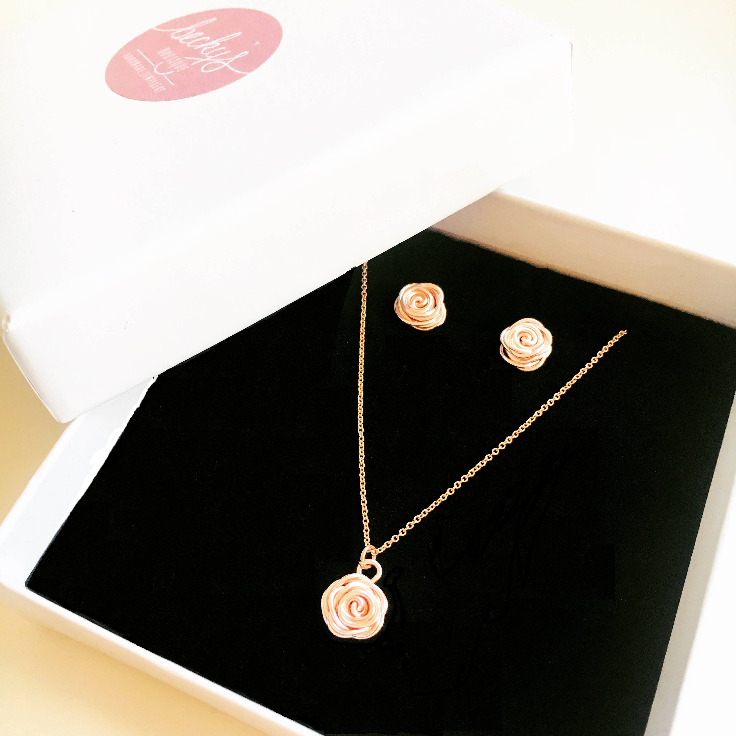 Rose Gold Rose Jewellery Set Rose Jewelry Gift Rose Gold Etsy UK