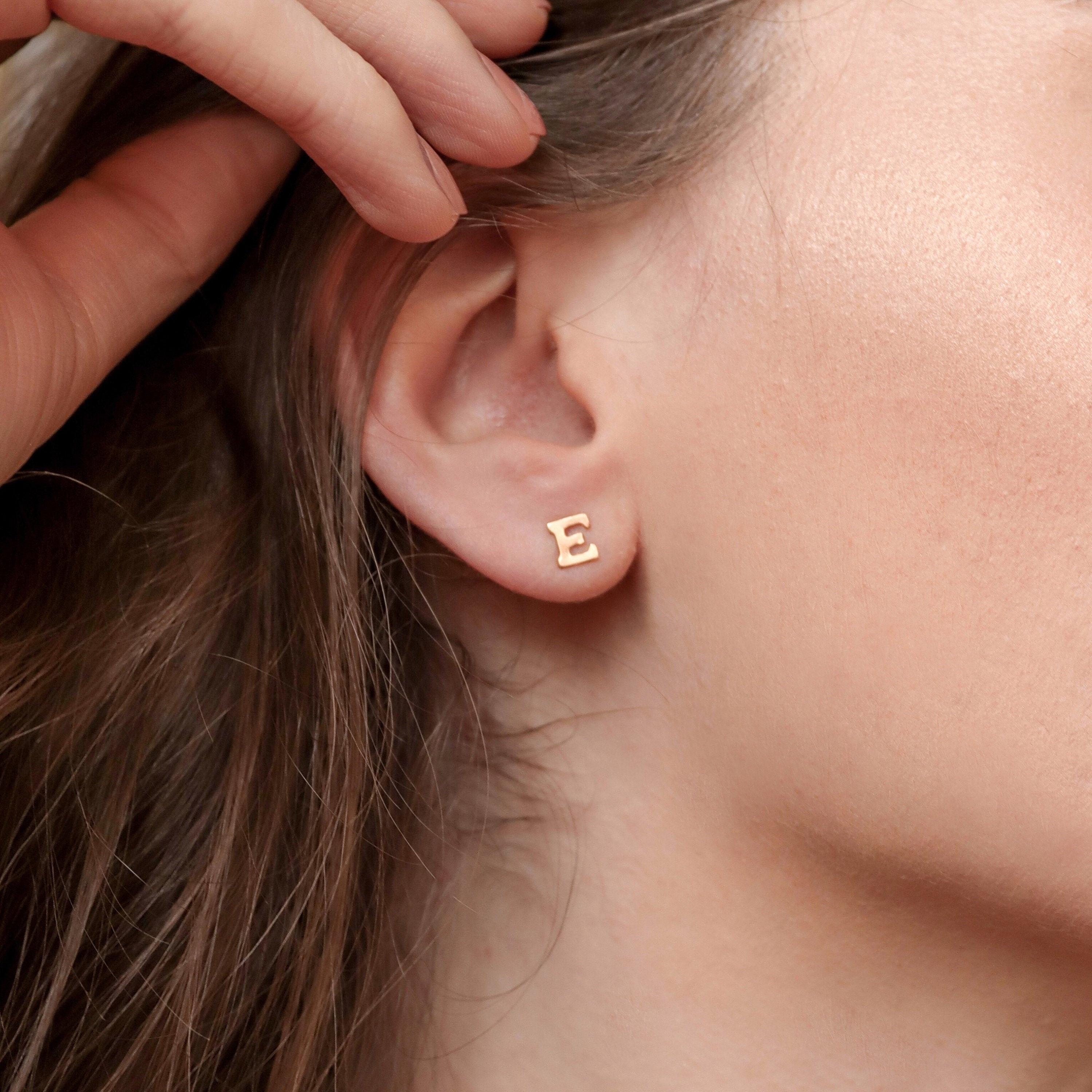 Initial Earrings Tiny Gold Studs 