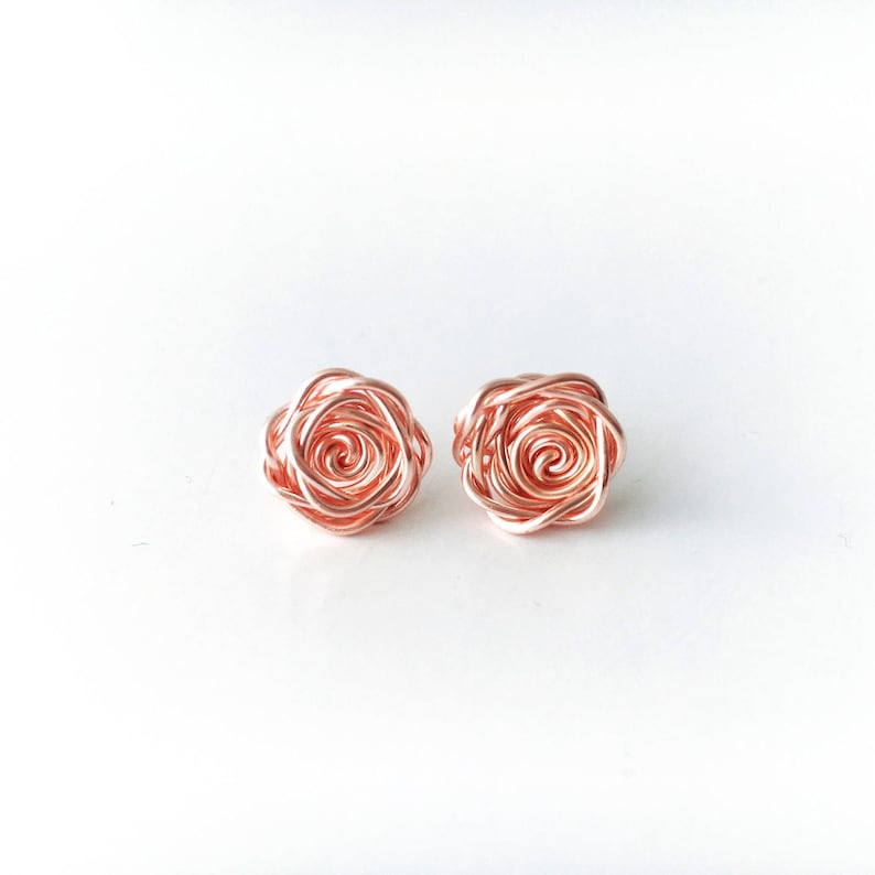 Rose Gold Earrings, Rose Earrings, Rose Studs, Rose Gold Flower Earrings, Bridesmaid Earrings, Wedding Jewellery, Birthday Gift for Her image 3