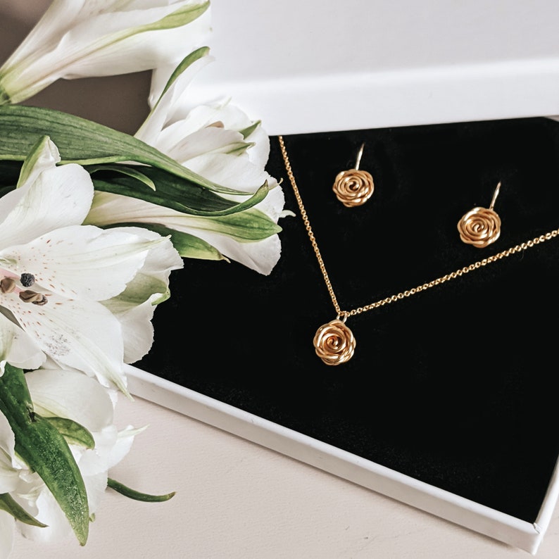 Rose Earrings, Gold Drop Earrings, Gold Earrings, Flower Earrings, Bridesmaid Earrings, Birthday Gift, Wedding Jewellery, Anniversary Gift image 2