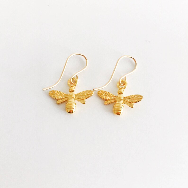 Gold Earrings Gold Bee Earrings Gold Drop Earrings Bee Etsy UK