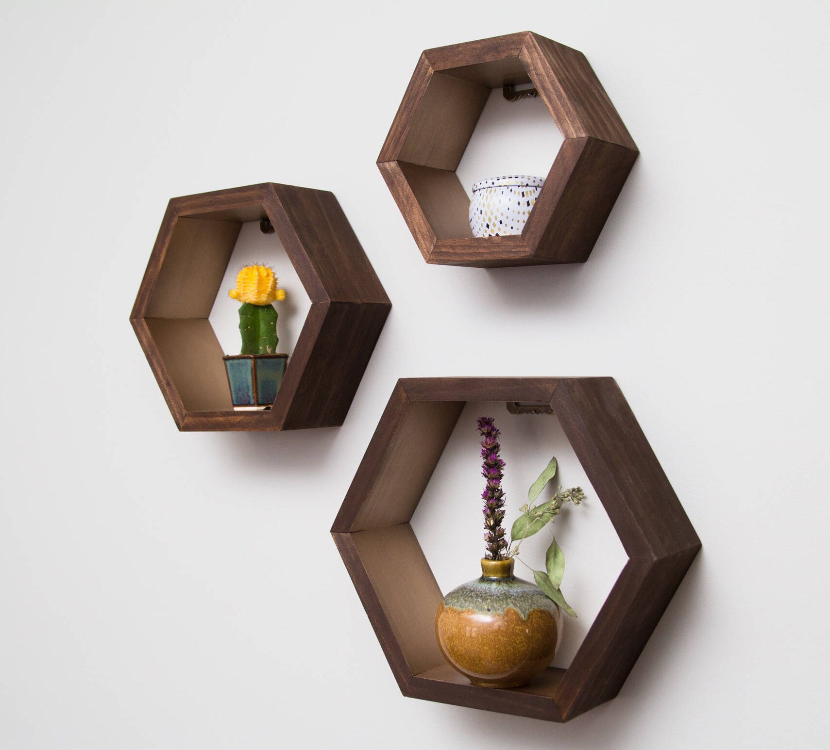 Set of 3 Hexagon Shelves with Rose Gold Interior Etsy