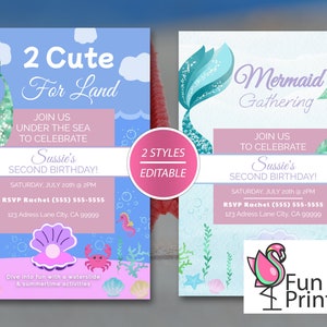 Mermaid Birthday Invitation, Mermaid birthday, Printable Invitation, Mermaid Party, Second Birthday Invitation