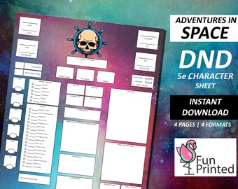 DnD Charakterbogen 5e Adventures in Space | Dungeons and Dragons Charakterbogen D&D 5e | DND Geschenke | Ausfüllbare/Druckbare PDF
