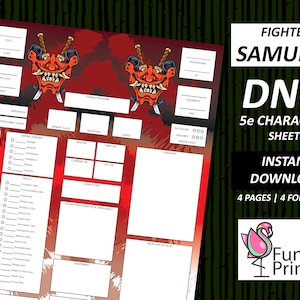 DnD Character Sheet 5e Fighter Samurai | Dungeons and Dragons Character Sheet D&D 5e | DND Gifts | Fillable/Printable PDF