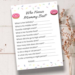 Who Knows Mommy Best Baby Shower Game Donut Theme, How Well Do You Know Mommy, Editable Baby Shower Games, Printable Baby Shower Game