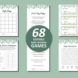 68 Eucalyptus Plant Baby Shower Games Bundle, Eucalyptus Plant Baby Shower Game, Download, Printable Baby Party Games, Instant Download