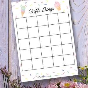 Ice Cream Baby Bingo Cards Blank, Baby Shower Bingo Game, Baby Shower Presents Bingo Game, Instant Download, Editable Template