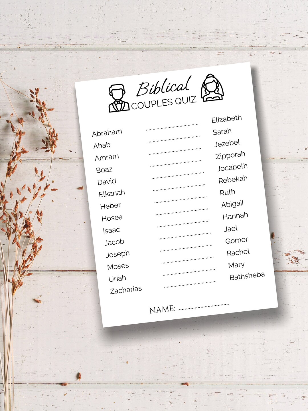 Biblical Couples Quiz Game, Instant Download, Printable, Bridal Shower ...