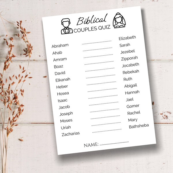Biblical Couples Quiz Game, Instant Download, Printable, Bridal Shower Games, Editable