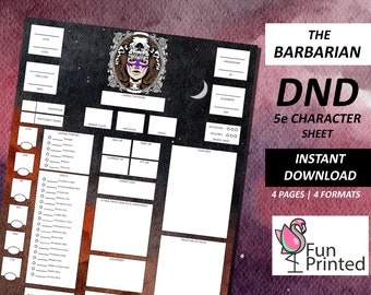 DnD Charakterbogen 5e Kämpfer Barbar | Dungeons and Dragons Charakterbogen D&D 5e | DND Geschenke | Ausfüllbare/Druckbare PDF
