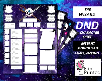 DnD Charakterbogen 5e Magier | Dungeons and Dragons Charakterbogen D&D 5e | DND Geschenke | Ausfüllbare/Druckbare PDF