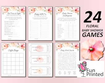 Blush roze bloemen babyshowergames, boho-thema (afdrukbaar)