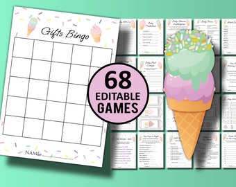Ice Cream Baby Shower Games Bundle, 68 Printable Party Games (Download)