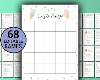 Ice Cream Baby Shower Games, 68 Printable Decorations (Digital Download)