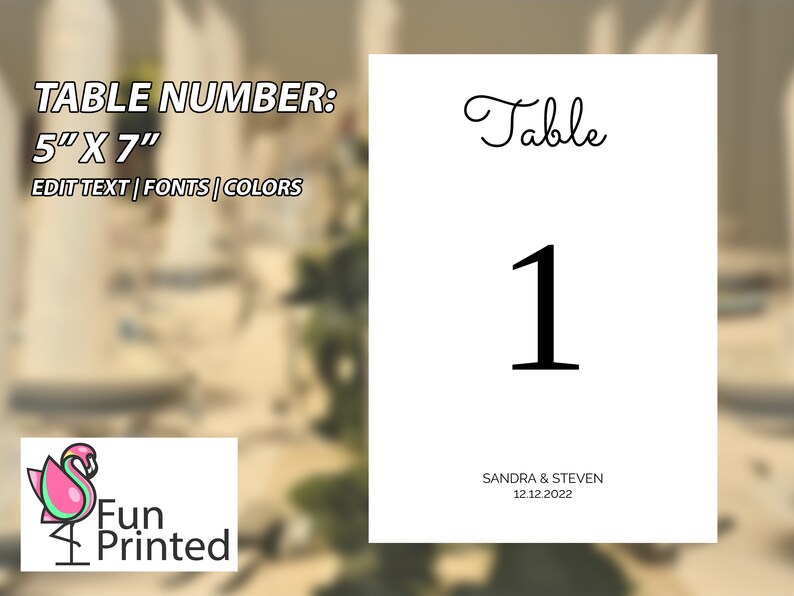 Wedding Table Number Seating Chart Printable 5x7 Table Etsy
