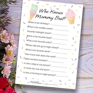 Ice Cream Who Knows Mommy Best Baby Shower Game, How Well Do You Know Mommy, Editable Baby Shower Games, Printable Baby Shower Game