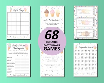 Juegos de helado para baby shower, imprimibles minimalistas (descarga digital)
