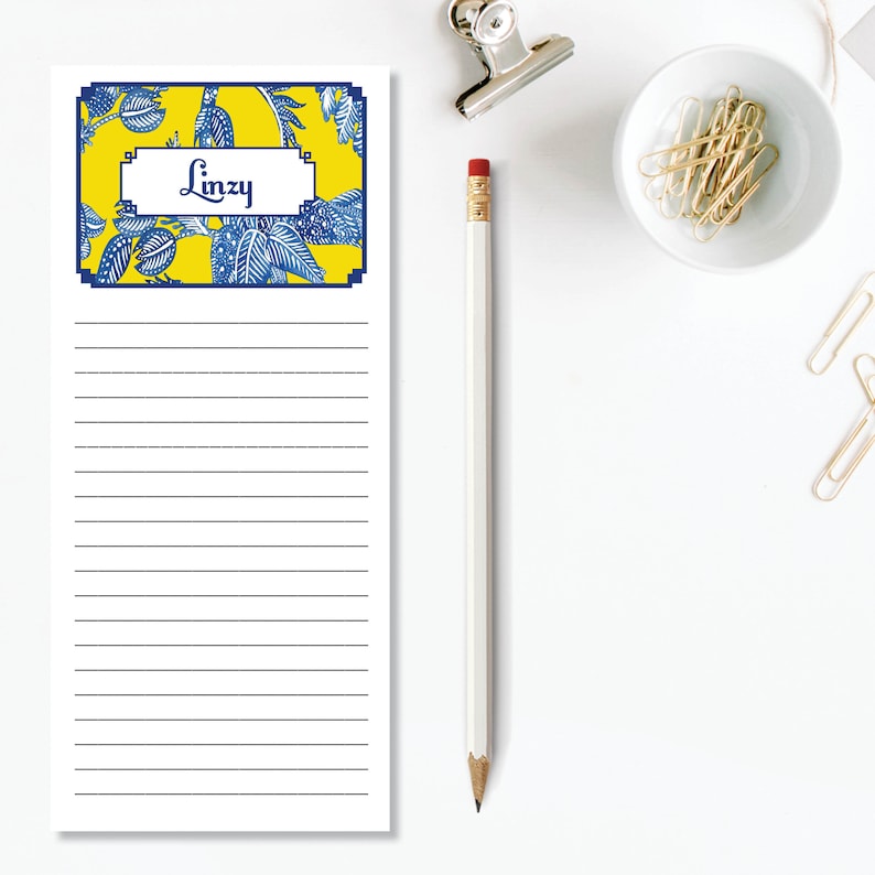 Personalized Memo Pad Yellow Batik Personalized List Pad Personalized Gift Personalized Girlfriend Gift Grocery List Name Notepad