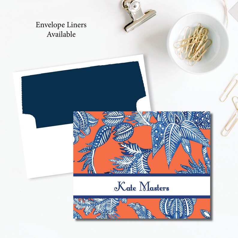 Thank you note Folded Note Cards Orange Batik Collection Personalized Personalized Folded Notecards Printed notecard