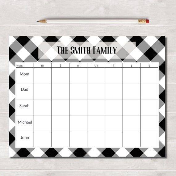 personalized family calendar black check weekly planner black calendars