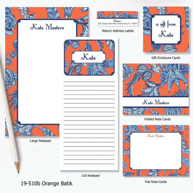 Thank you note Folded Note Cards Orange Batik Collection Personalized Personalized Folded Notecards Printed notecard