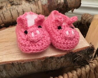 Crochet baby booties/slippers pig design handmade