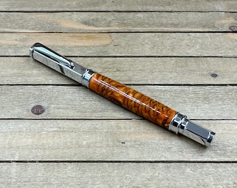 Handcrafted Orange Resin Pinecone Fountain Pen - Chrome Magnetic Cap