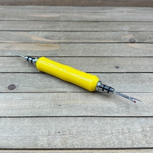 Bright Lemon Yellow Seam Ripper, Ergonomic Quilting and Sewing Gift, Seamstress, Handcrafted Stiletto, Large Seam Ripper and Awl