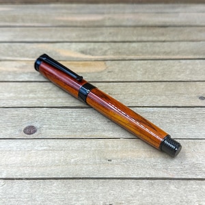 Echte Mexican king cocobolo-palissander balpen, houtnerfpen in zwart chroom, fijne of medium punt naar keuze