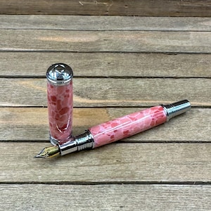 Beautiful Pink Larimar Fountain Pen in Chrome, Simulated Turquoise Stone Fountain Pen, #5 Jowo Nib Medium-Fine Point