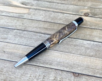 Buckeye Burl Twist Ballpoint Pen, Black Chrome Mesa Style