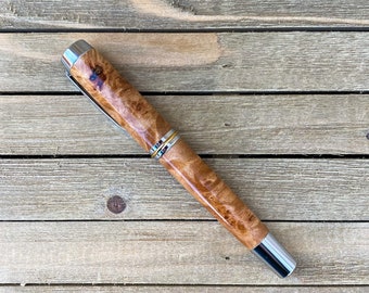 Large Rollerball Pen, Your Choice of Medium or Fine Point, Maple Burl from Canada