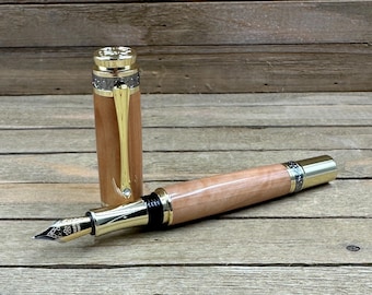 Majestic Fountain Pen in Curly Bradford Pear – Handcrafted Luxury Fountain Pen with a Medium Fine Point #6 Nib, Jumbo Sized Pen, Steel Nib