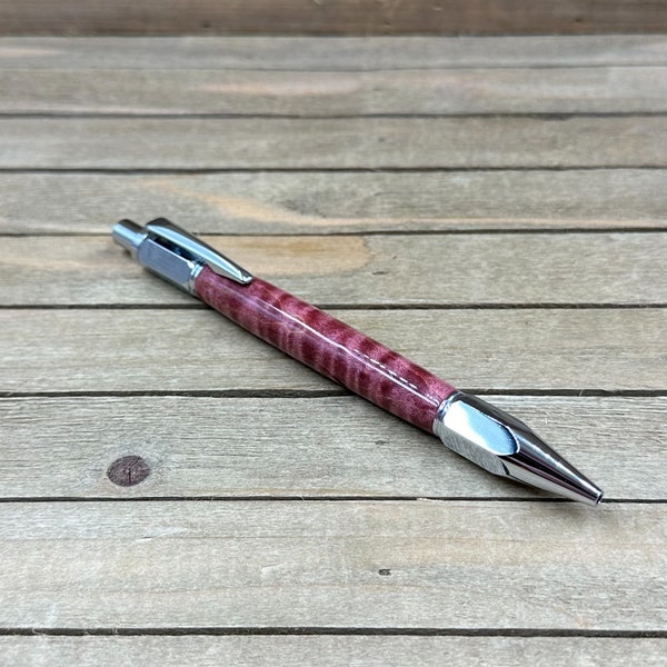 Heavy Duty Sketch Pencil in Red Dyed Curly Maple, Thick 2mm Lead Click Pencil