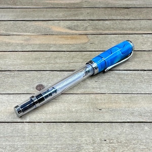 Persian Blue Demonstrator Style Fountain Pen, Fountain Pen with Feedback, Bottled Ink Convertor, Fine Nib Fountain Pen