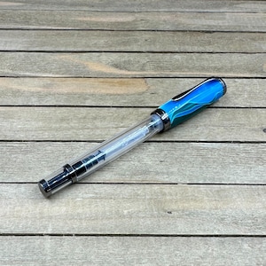 Carribean Blue and Green Demonstrator Style Fountain Pen, Fountain Pen with Feedback, Bottled Ink Convertor, Fine Nib Fountain Pen