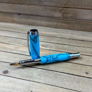 Persian Turquoise Iridium Point Fountain Pen in Chrome, Simulated Turquoise Stone Fountain Pen