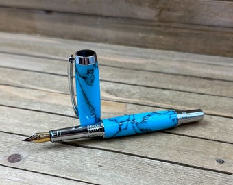 Persian Turquoise Iridium Point Fountain Pen – Simulated Turquoise Stone & Chrome Finish