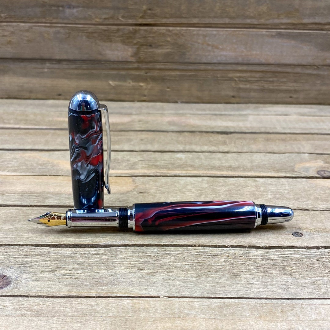 Sedona Style Custom Acrylic Fountain Pen in Red, Black, and Grey Resin